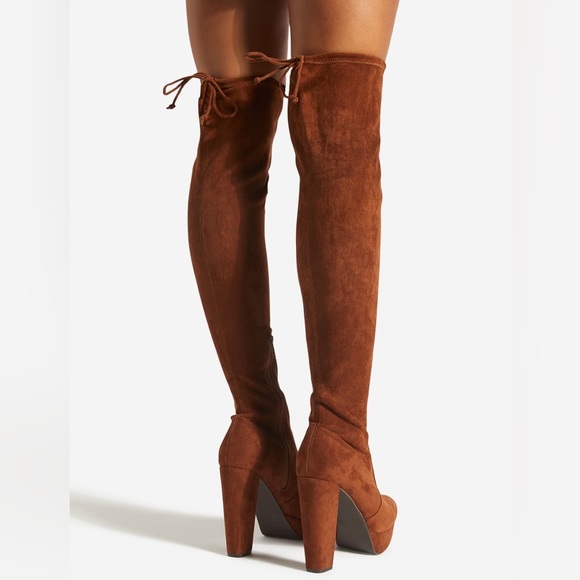 NIB Black Faux Suede Over The Knee Block Heel Boot - Picture 8 of 8